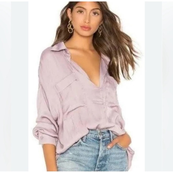 Free People Starry Dreams Oversized V Neck Long Sleeve Tunic Shirt Top Lilac XS - Picture 2 of 10